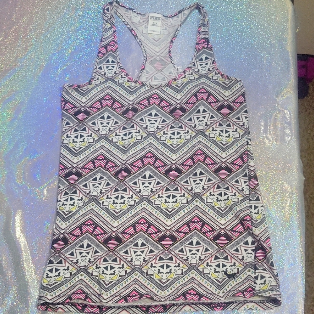 Y2k Vintage VS Pink Neon Aztec Razorback Tanktop Sz: M